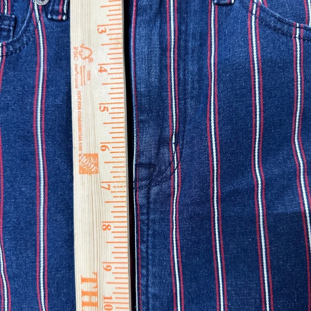 American Eagle Skirt Womens Size 2 Blue Red White Striped Denim Raw Hem Mini